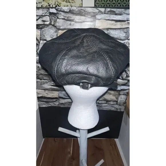 VintageFreedom Machine Leather Studded Biker Cap Hat Black Size‎ One Size USA